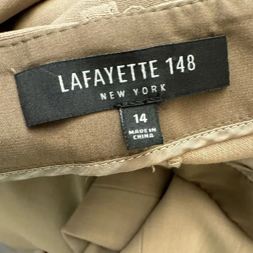 Lafayette 148 Pleat Front Cuffed Cropped Pants Virgin Wool Blend Tan Size 14
